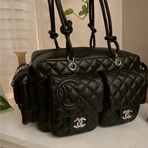 Chanel Black Cambon Reporter Shoulder Bag with Silver Accents🪽